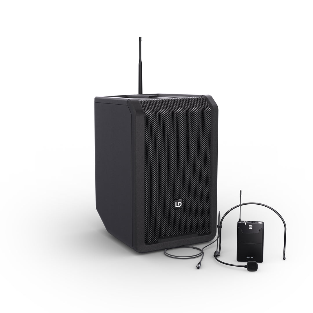 LD Systems ANNY® 8 BPH B5 - Enceinte PA Bluetooth® portable sur batterie avec mixer et 1x micro-casque (bodypack inclus), noir de scène Black