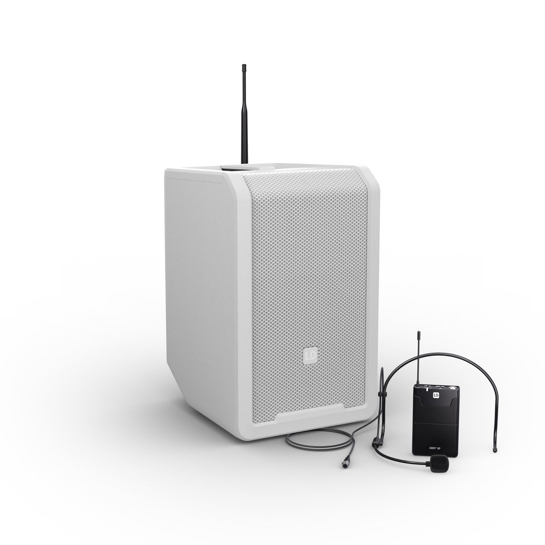 LD Systems ANNY® 8 BPH B8 W - Enceinte PA portable sur batterie avec Bluetooth® et mixer, avec 1x micro-casque (incl. bodypack), blanc pur White