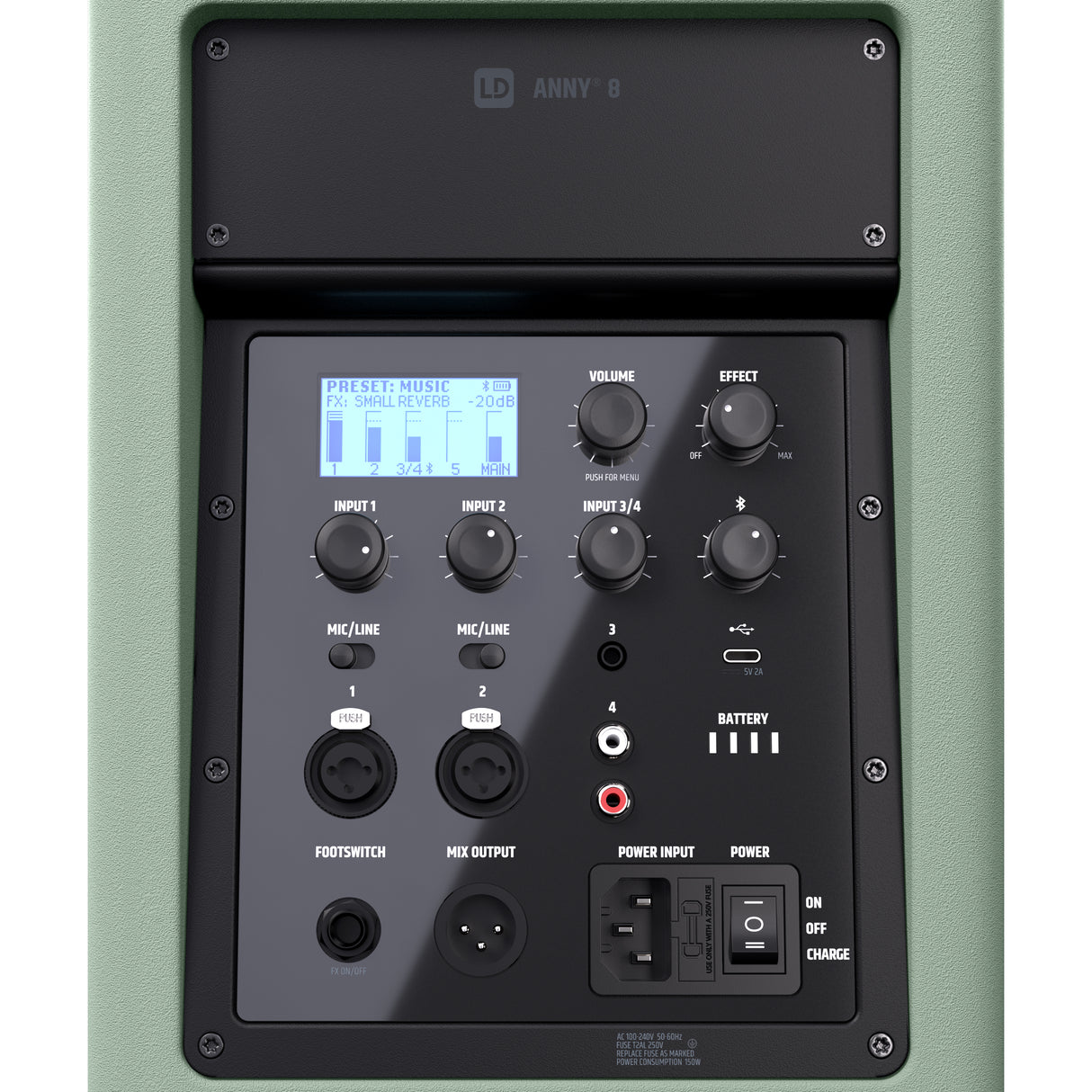 LD Systems ANNY® 8 GN - enceinte PA Bluetooth® portable alimentée par batterie avec mixer, vert aventure