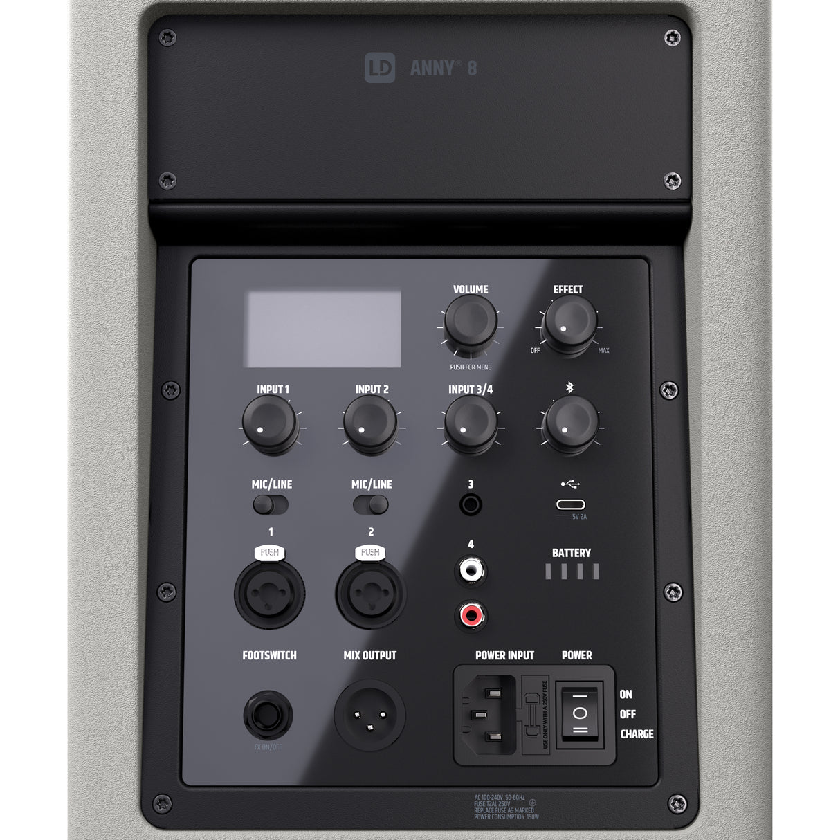 LD Systems ANNY® 8 G - enceinte PA Bluetooth® portable alimentée par batterie avec mixer, gris urbain