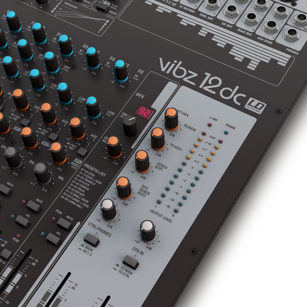 LD Systems VIBZ 12 DC - Console de mixage 12 canaux avec DFX et compresseur