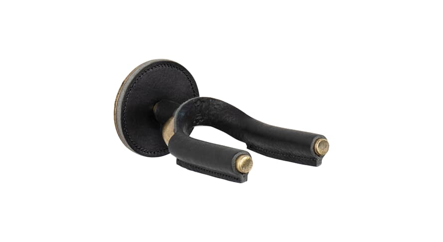Levys FGHNGR support mural pour guitare, laiton et cuir noir