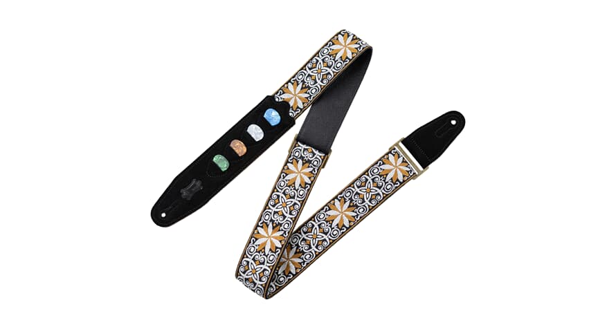 Sangle de guitare Levys M8HTVPH-13 2" avec poches pour médiators, jaune