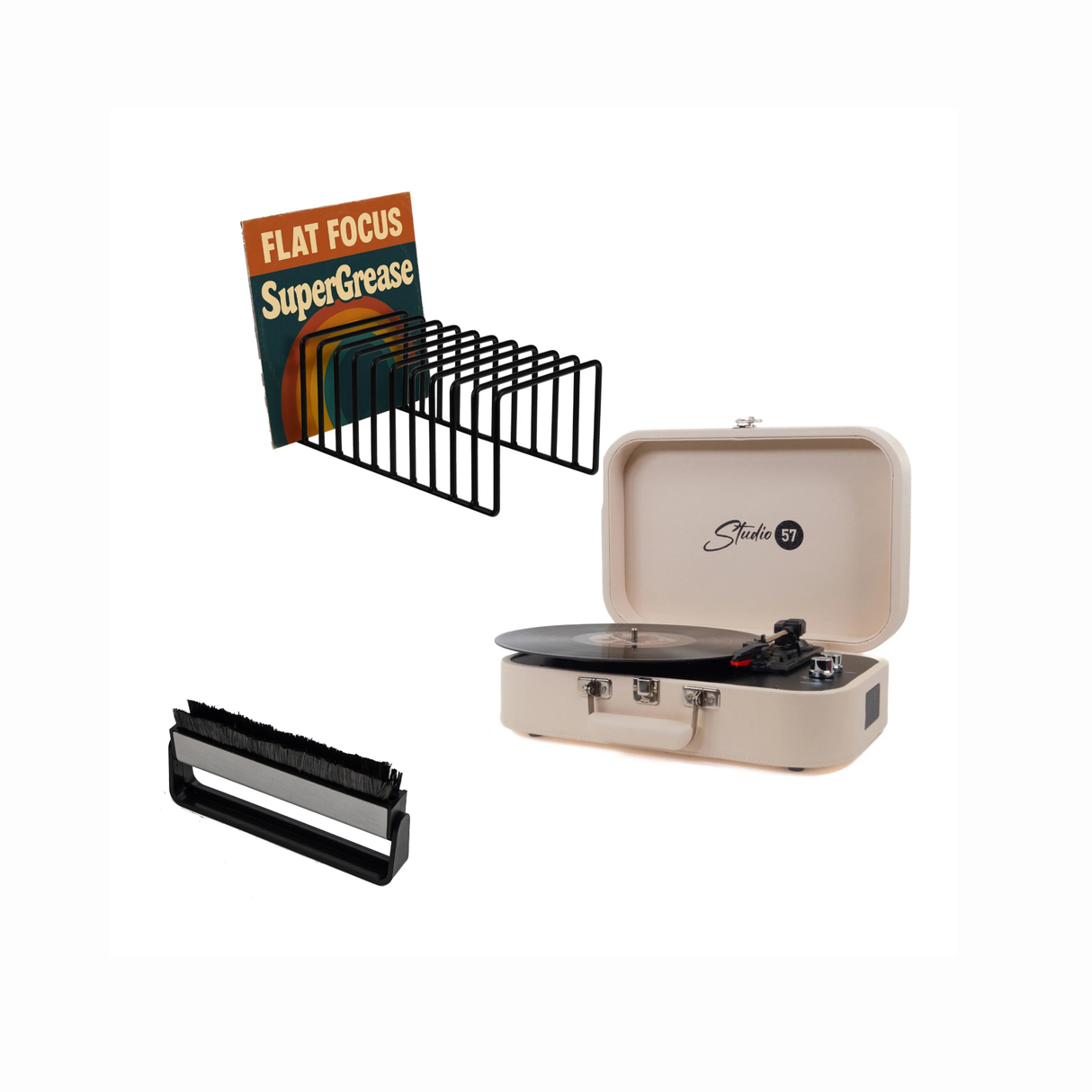 Studio 57 Mellow Turntable (White) Bundle