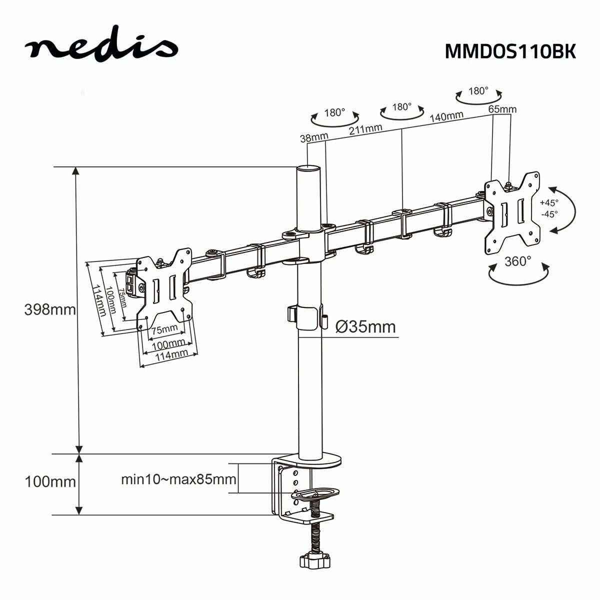 Table mount for 2 monitors (15-32")