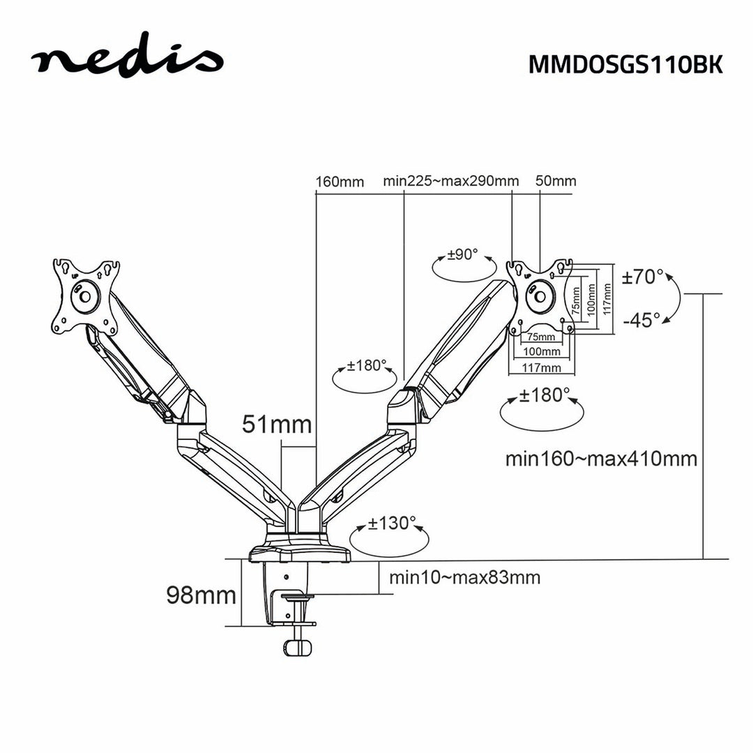 Table mount for 2 monitors (15-32")