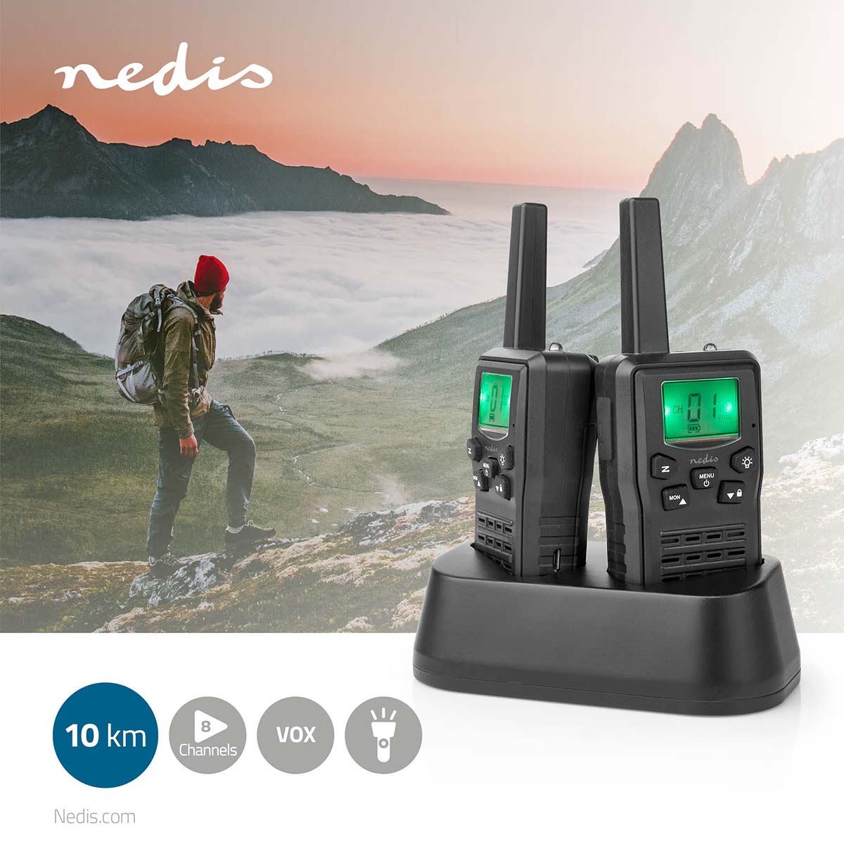 Nedis Walkie Talkie Set with Charger (Up to 10km)