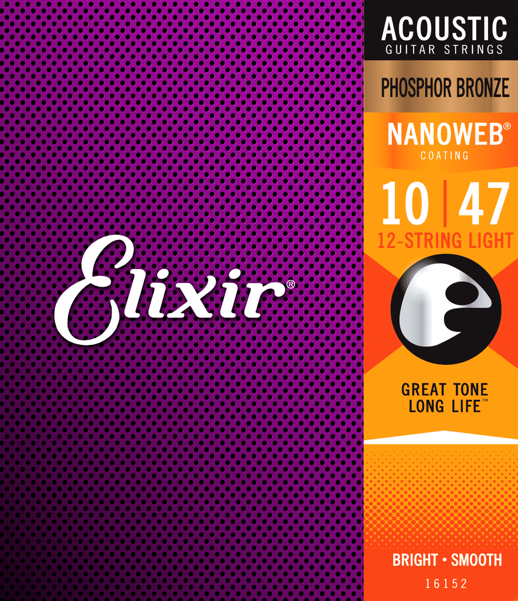 Elixir Nanoweb Phosphor Bronze Guitar Strings (12-String 10-47)