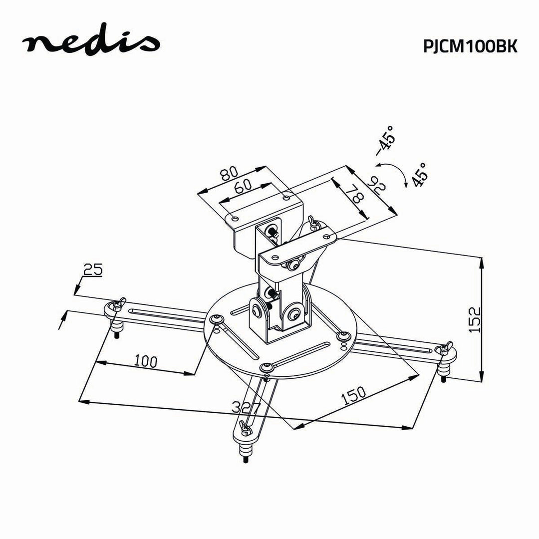 Support plafond projecteur entièrement articulé (Noir, 10kg)