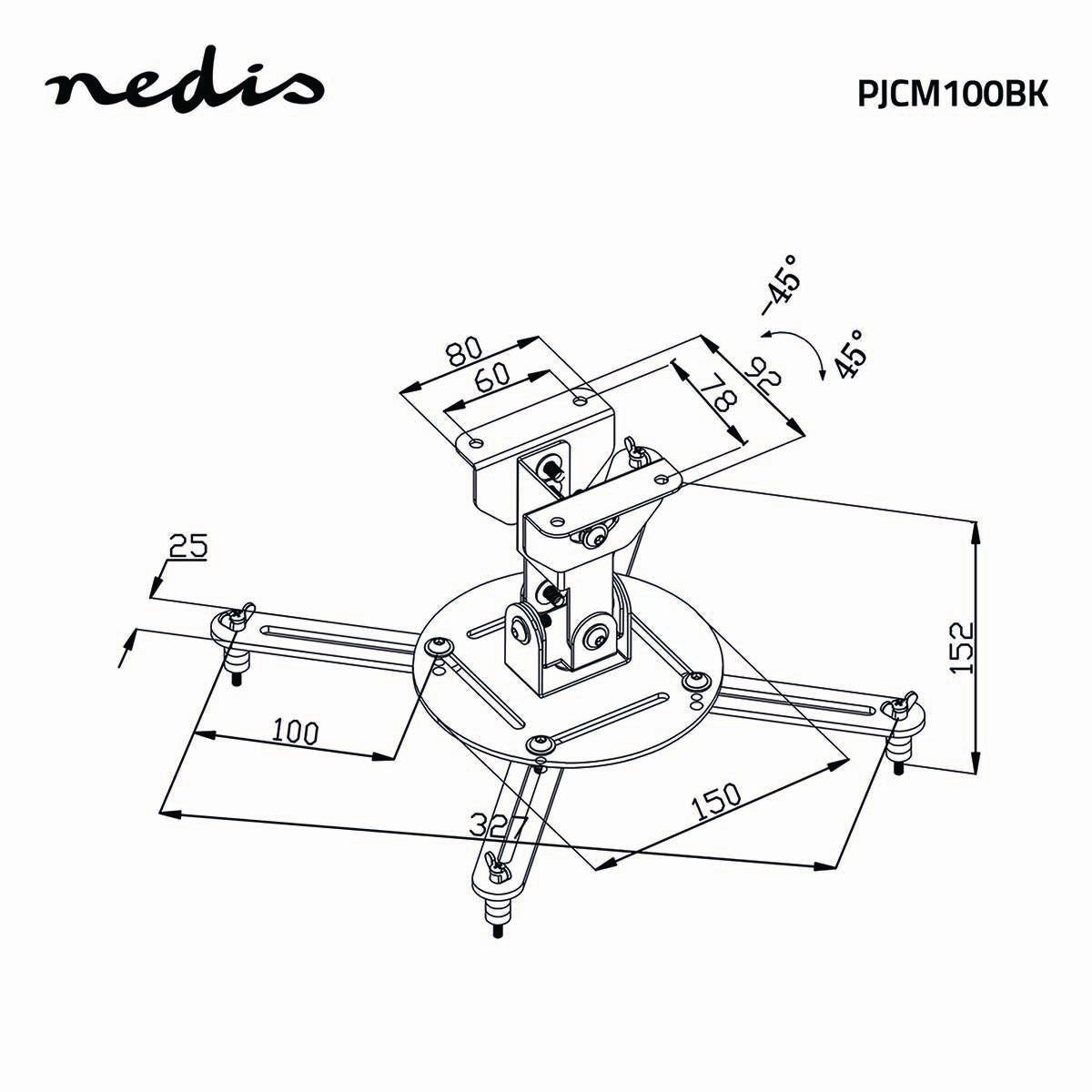 Support plafond projecteur entièrement articulé (Noir, 10kg)