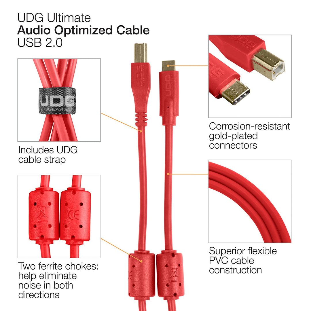 UDG Ultimate Audio Cable USB 2.0 C-B Rouge Droit 1,5m