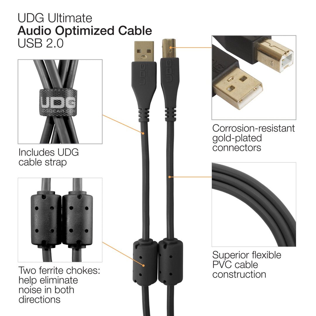 UDG Ultimate Audio Cable USB 2.0 A-B Noir Coudé 2m