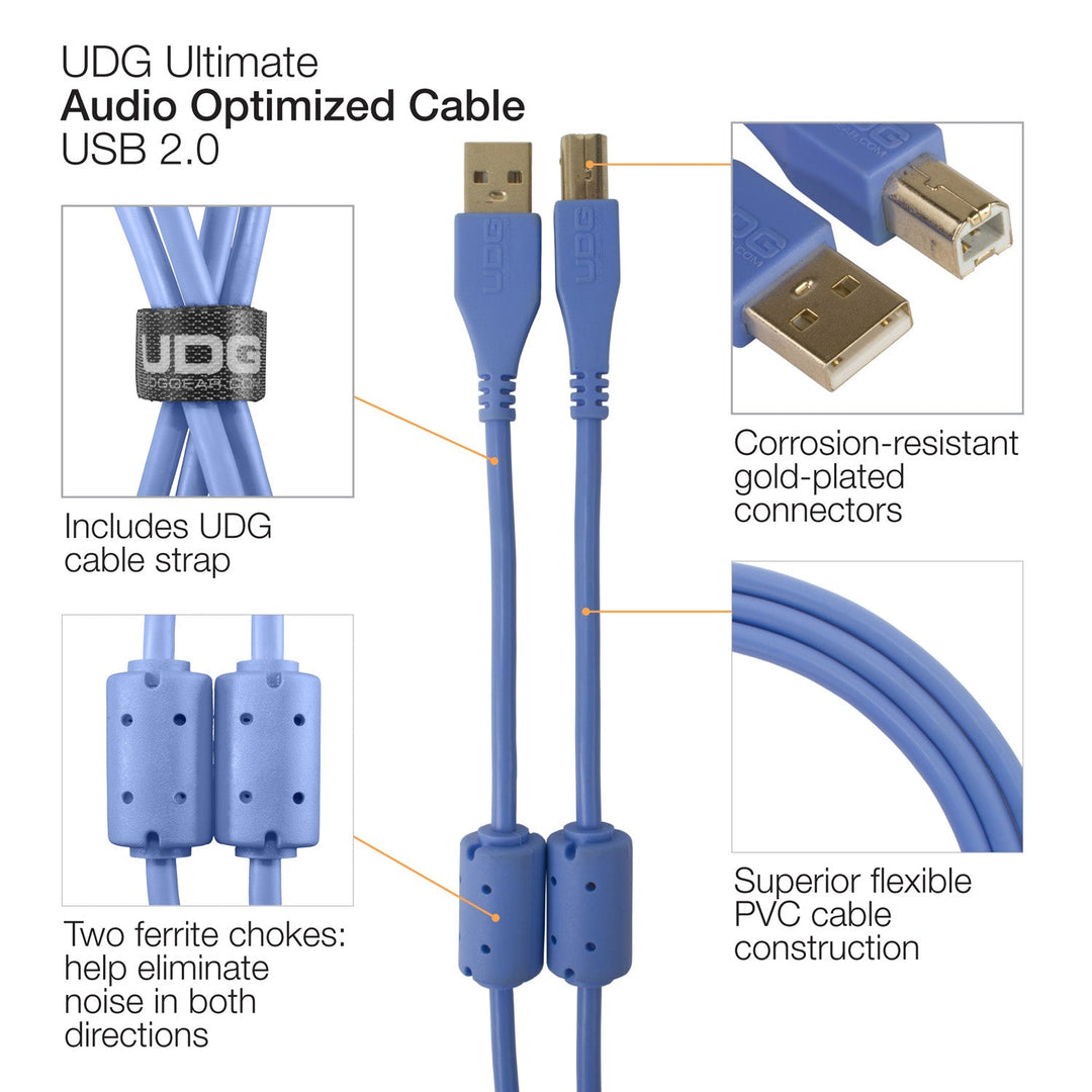 UDG Ultimate Audio Cable USB 2.0 A-B Bleu Coudé 1m
