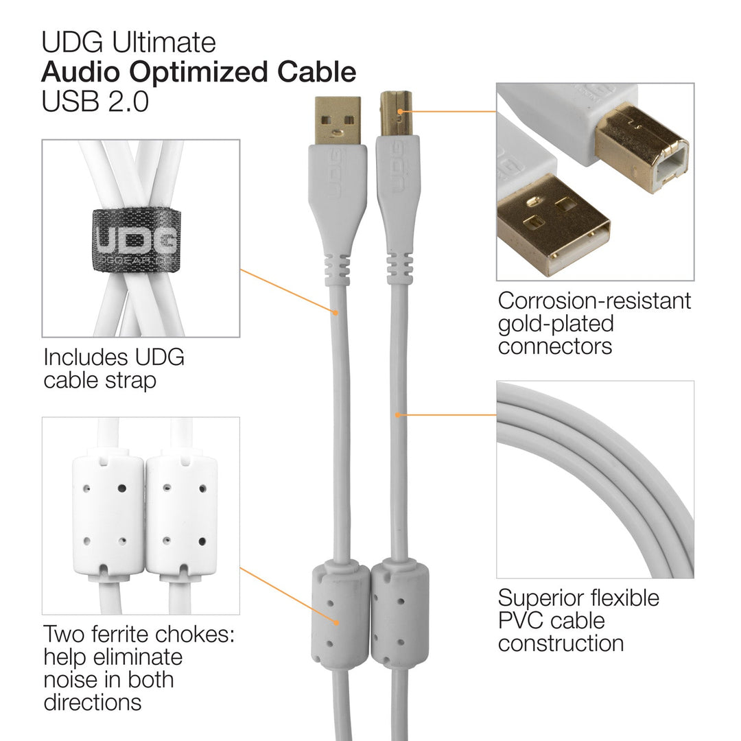 UDG Ultimate Audio Cable USB 2.0 A-B Blanc Droit 1m