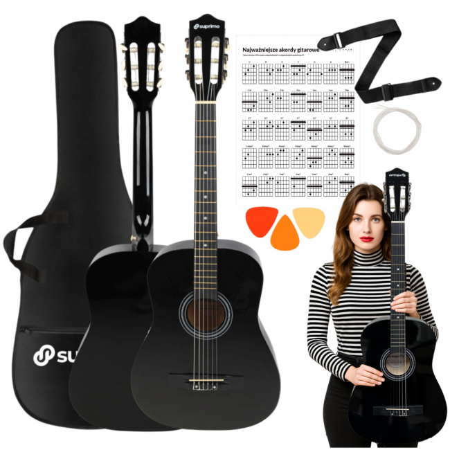 Suprimo CGS2 BK Ensemble de guitare classique 4/4, noir