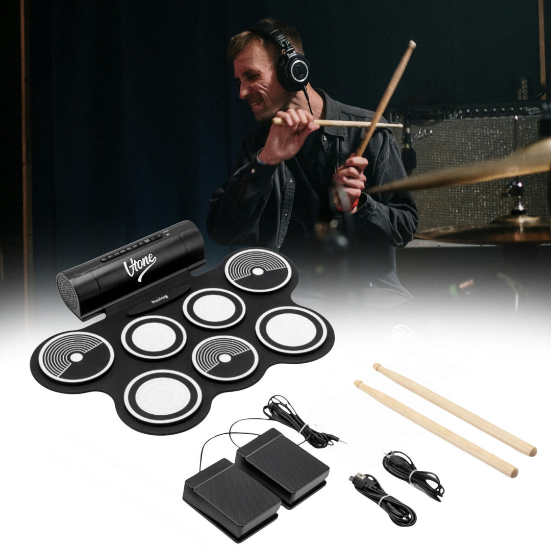 V-TONE RD7 Elektronisk Trommesæt – Roll-Up Drum Kit med 7 Pads, Pedaler og Højtalere