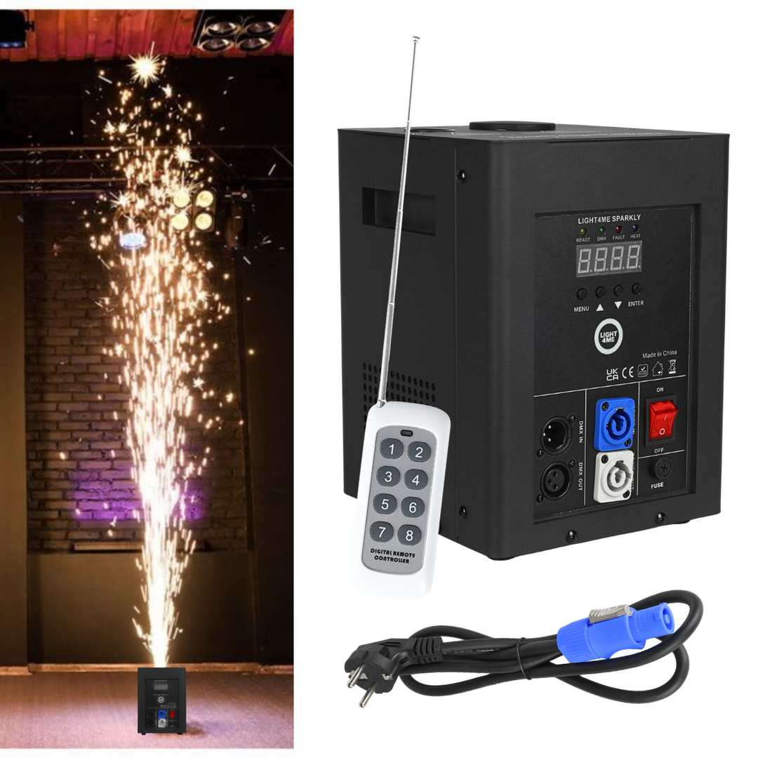 Light4Me SPARKLY Cold Spark Maskine 600W DMX med trådløs fjernbetjening