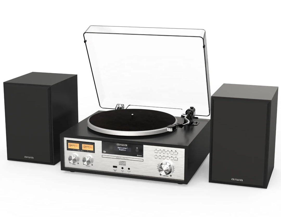AIWA LPS-1 platine vinyle HiFi avec DAB+, CD, Bluetooth et haut-parleurs, noire
