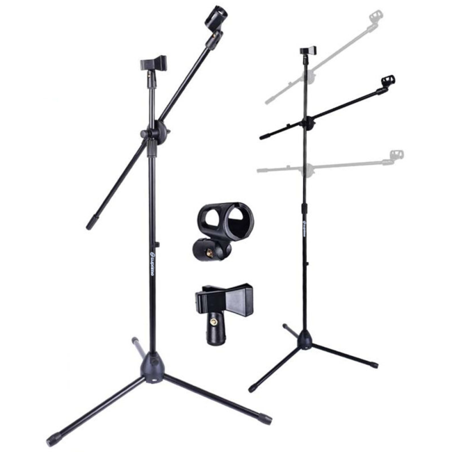 Pied de microphone M1 avec perche pour 2 microphones – Noir