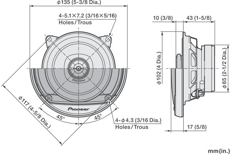 Pioneer TS-A1081F 2-way Car Speakers (10cm, 4")