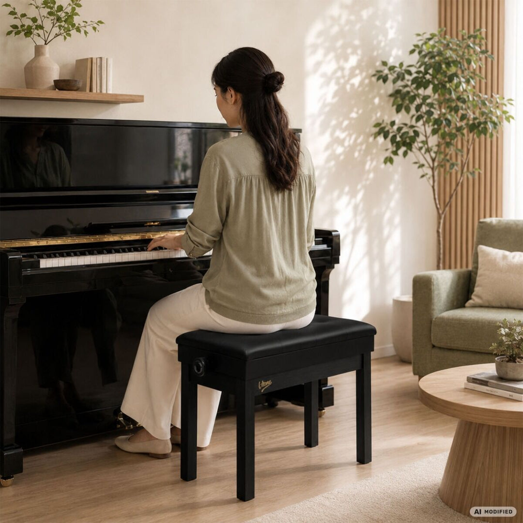 V-TONE Banquette de piano et de Craviers avec rangement, noire