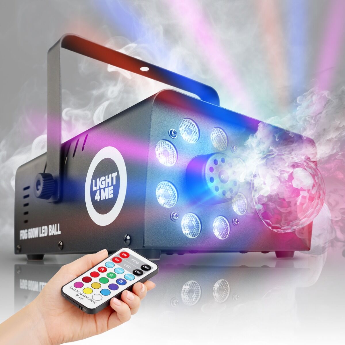 Light4Me Fog 600W LED Ball Fog Machine – RGB Disco Effect