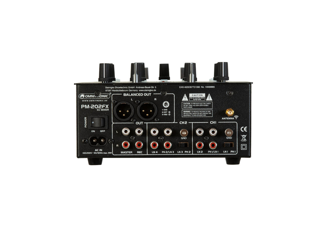 OMNITRONIC PM-202FX Table de mixage DJ 2 canaux avec filtre, FX et Bluetooth