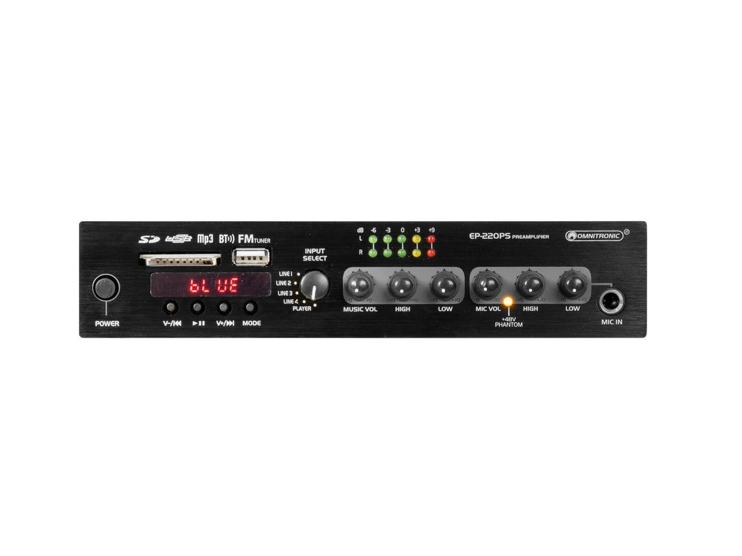 OMNITRONIC EP-220PS Préamplificateur avec lecteur MP3, Bluetooth et radio FM 9.5"