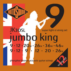 Rotosound Cordes pour guitare acoustique Jumbo King - Jeu 12 cordes Super Light 9-46 (JK30SL)