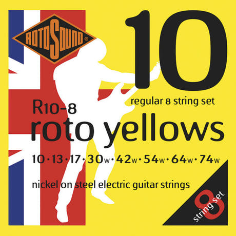 Strings Rotosound Roto Yellows R10-8 pour guitare électrique à 8 cordes 10-74