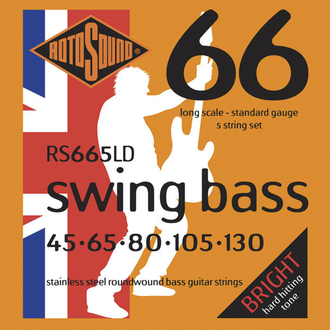 Cordes de basse électrique Rotosound Swing Bass 66 - Jeu 5 cordes en acier inoxydable standard 45-130 (RS665LD)