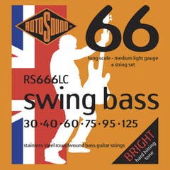 Cordes de guitares pour basse électrique Rotosound Swing Bass 66 - Jeu 6 cordes en acier inoxydable Medium Light 30-125 (RS666LC)