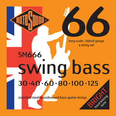 Cordes de basse électrique Rotosound Swing Bass 66 - Set 6-string en acier inoxydable Hybrid 30-125 (SM666)