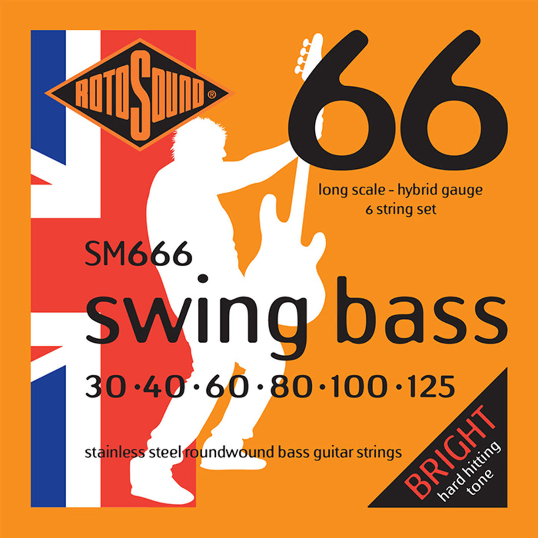 Cordes de basse électrique Rotosound Swing Bass 66 - Set 6-string en acier inoxydable Hybrid 30-125 (SM666)