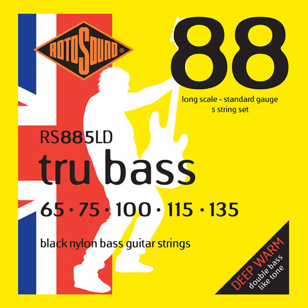 Cordes de basse Rotosound E-Bass Tru Bass 88 - Set 5 cordes Long 65-135 ; Long scale : longueur de diapason (34"/860mm) - jusqu'à medium (32"/810mm) (RS885LD)