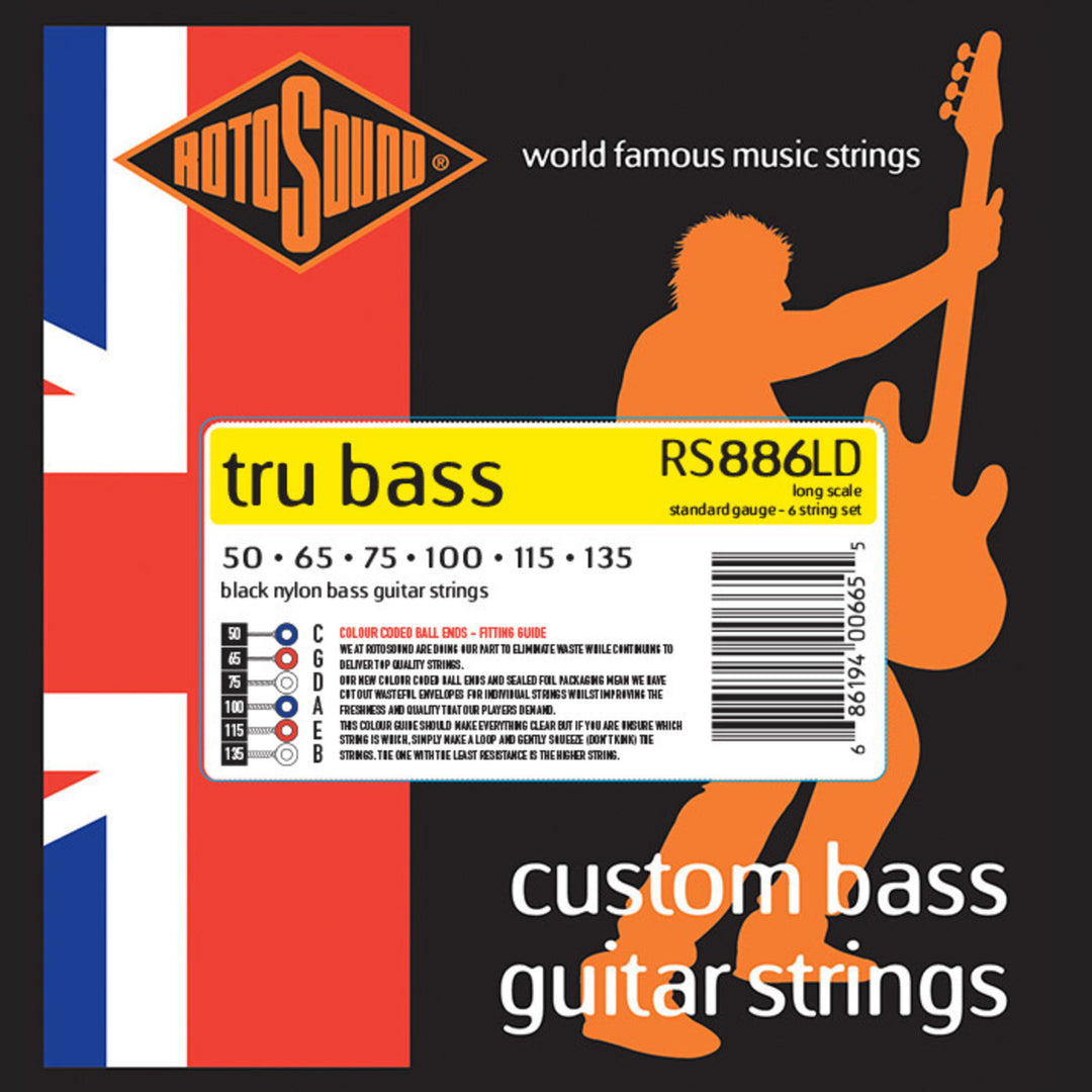 Rotosound E-Bass Strings Tru Bass 88 - Jeu 6 cordes Long 50-135, Long scale : longueur de diapason (34"/860mm) - à medium (32"/810mm) (RS886LD)