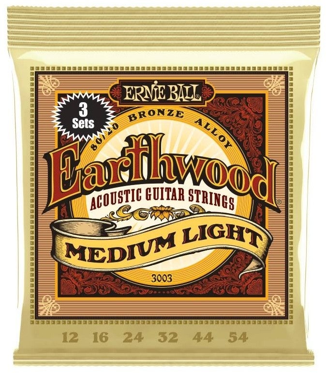 Ernie Ball 3003 Earthwood 80/20 Medium Light - pack de 3 jeux