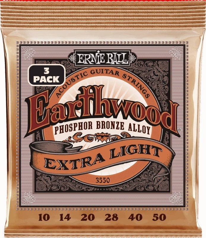 Ernie Ball 3550 Earthwood PSB Extra Light Pack de 3
