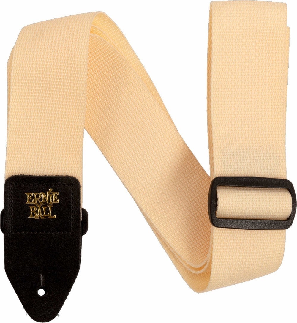 Ernie Ball 5354 Sangle PolyPro pour Guitares crème avec cuir Black Leathe
