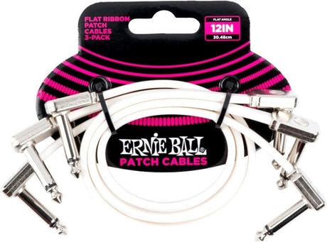 Ernie Ball EB-6386, Câble patch plat White 30cm, Pack de 3