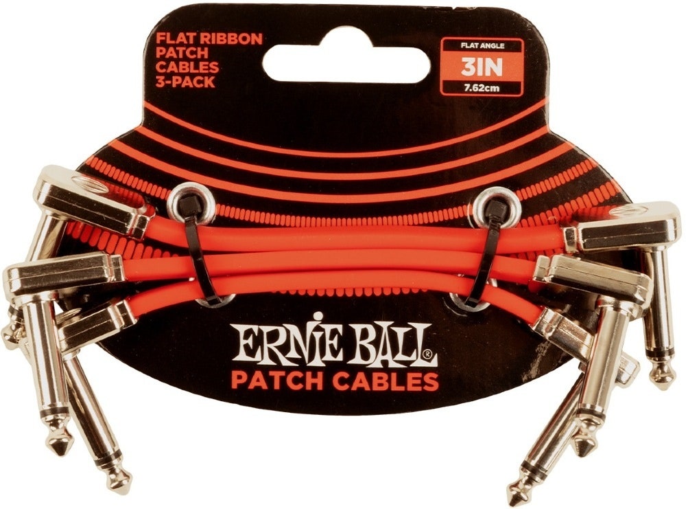 Ernie Ball-6401 Câble patch plat 7,5cm, rouge. Pack de 3