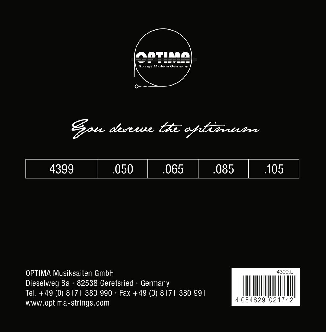Cordes de basse électrique Optima Chrome Strings Round Wound Long Scale - Set 4 cordes medium (4399M)