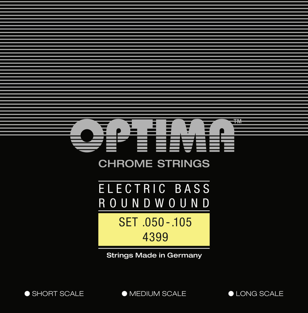 Cordes de basse électrique Optima Chrome Strings Round Wound Long Scale - Set 4 cordes medium (4399M)