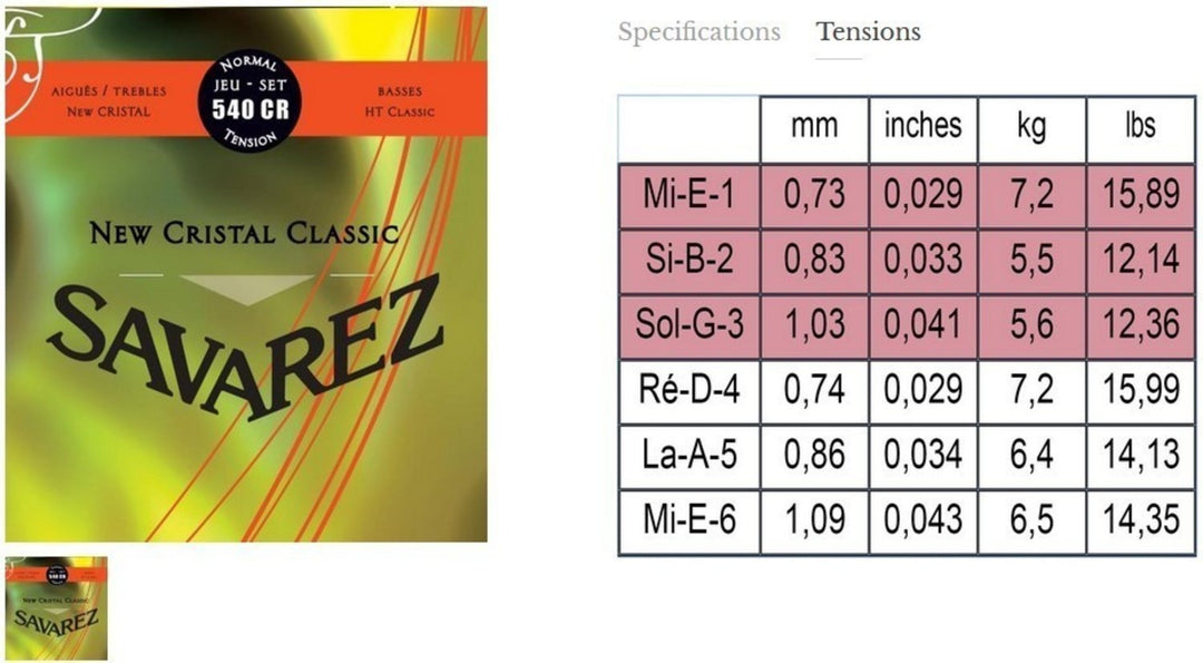 Savarez cordes pour Guitares classiques New Cristal Classic - set (540CR)