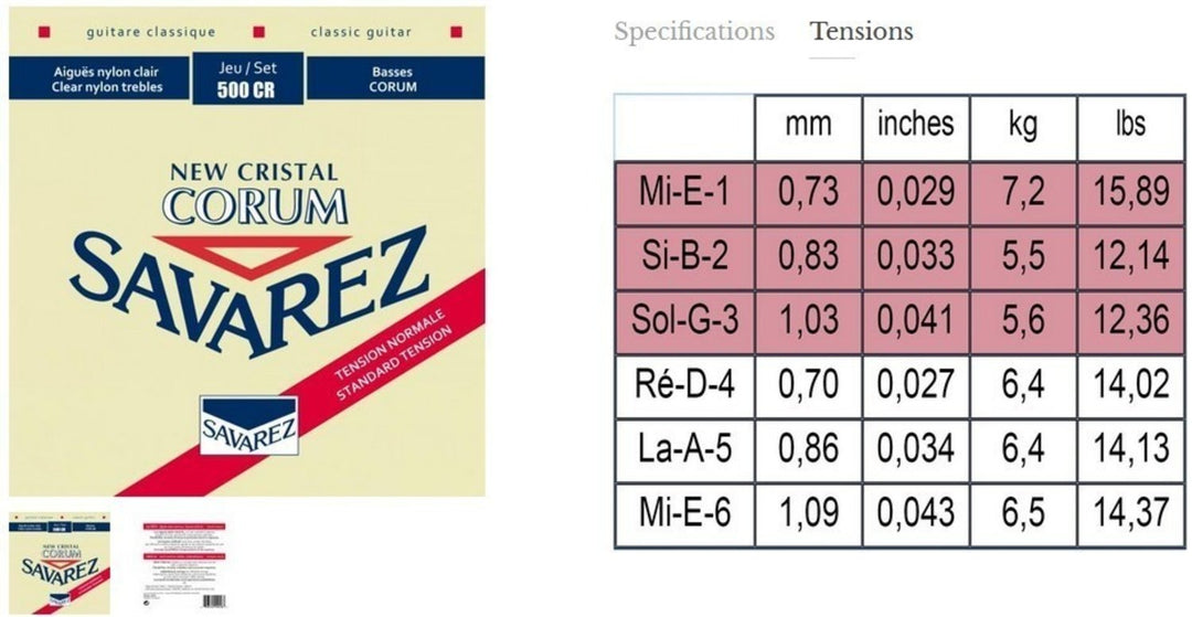 Savarez Strings pour guitare classique Corum New Cristal - Set (500CR)