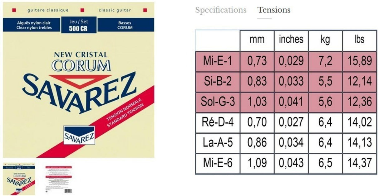 Savarez Strings for classic guitar Corum New Cristal - Set (500CR)