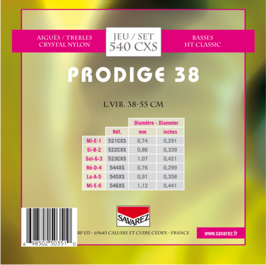 Cordes Savarez pour guitare classique Prodige 38 Children's Guitar - 1/8-1/2 Nylon (540CXS)