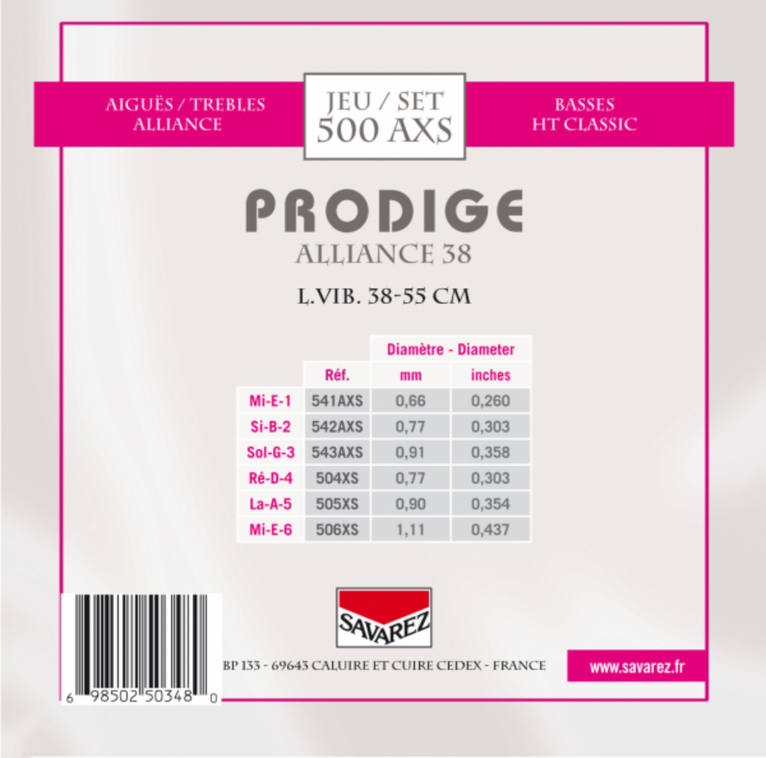 Savarez Strings pour guitares classiques Prodige 38 Children's guitares - 1/8-1/2 Carbon (500 AXS)