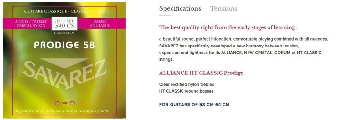 Savarez Strings for classic Guitares Prodige 38 Children's Guitare - 3/4-7/8 Nylon (540 CS)
