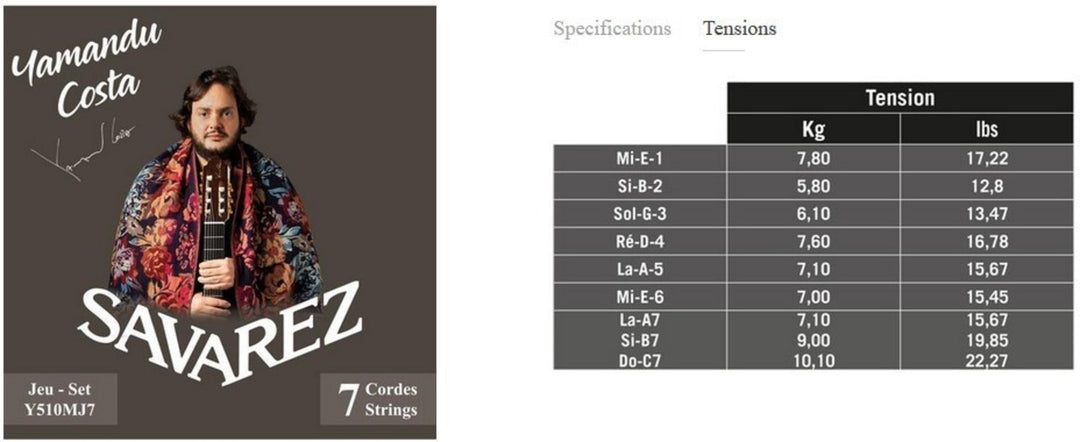 Cordes Savarez pour guitare classique YAMANDU COSTA 7-string - 7-string haute tension (Y510MJ7)